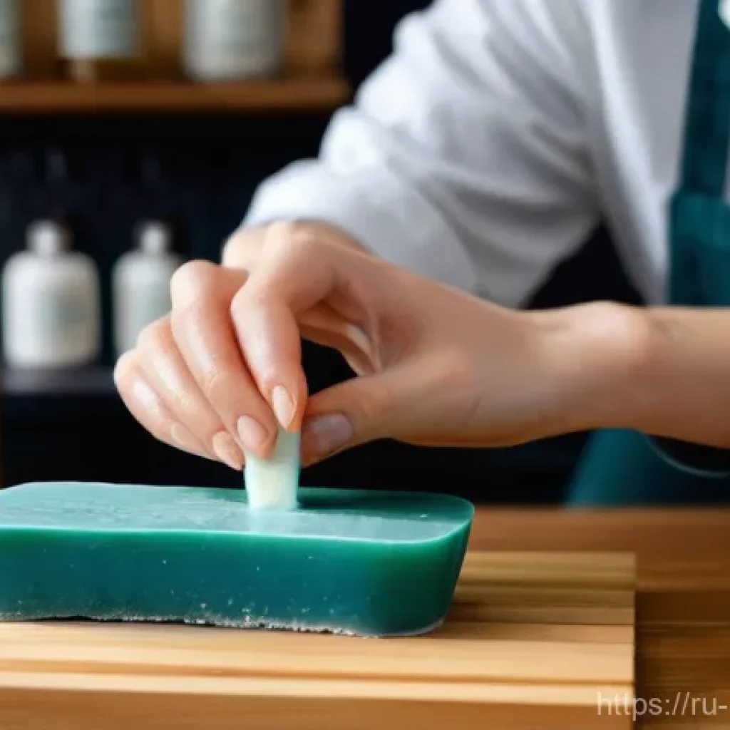 천연비누 물과 비율 - **Prompt 1: The Precision of Water in Soap Making**
    "A close-up, high-angle shot of a female art...